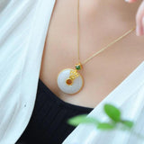 Vintage Chinese Silver Hetian Chalcedony Necklace Pendant