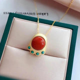 3D Southern Red Tourmaline Paw Pendant Necklace Retro Palace Jewelry