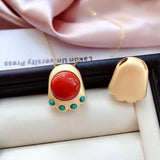 3D Southern Red Tourmaline Paw Pendant Necklace Retro Palace Jewelry