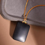 Vintage Three-Dimensional Silver Inlaid Hetian Jade Square Pendant