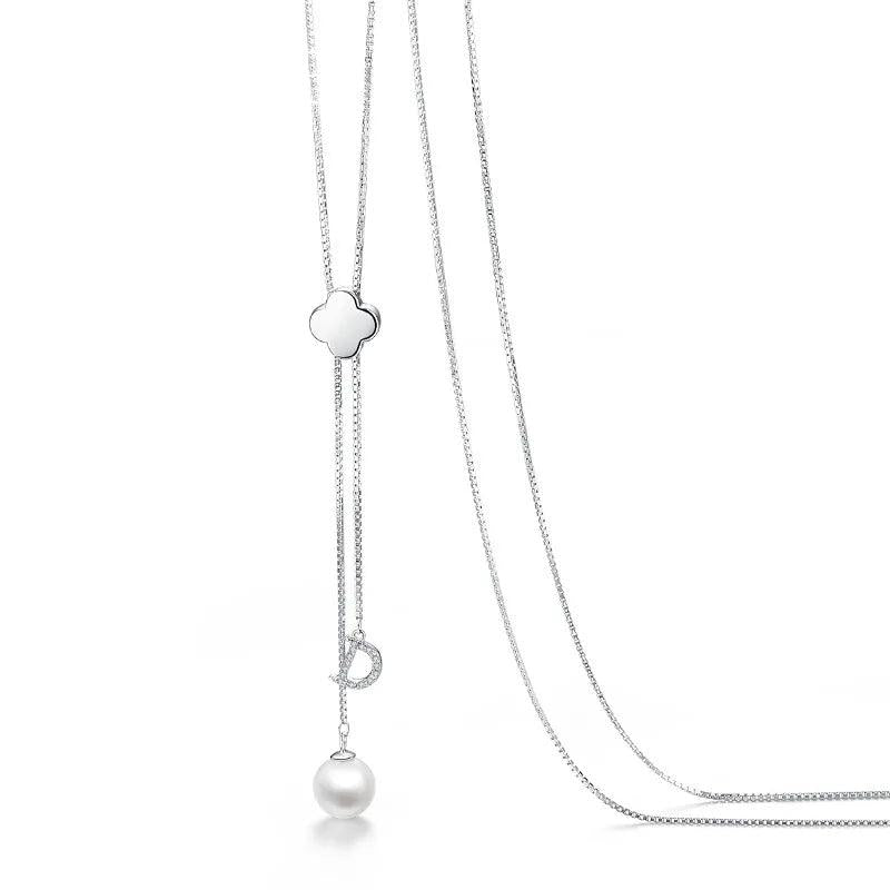 European Pearl Tassel Zircon S925 Silver Pendant Necklace