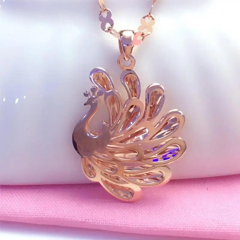 Purple Plated 14K Rose Ethnic Peacock Necklace Pendant