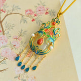 Vintage Hetian Jade Enamel Tassel Necklace Pendant for Women