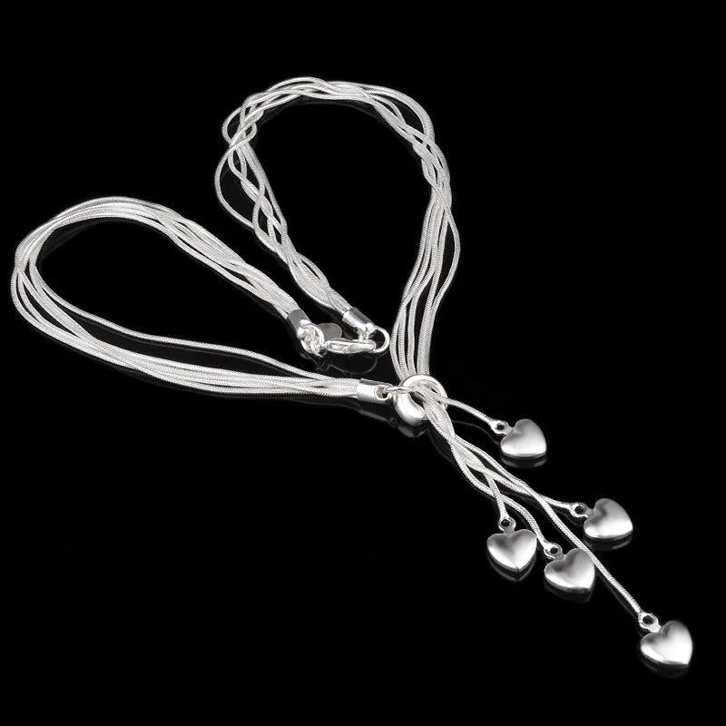 925 Sterling Silver Heart Lines Necklace for Women