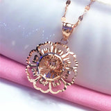 14K Rose Gold Plated Purple Hollow Flower Pendant Necklace for Women
