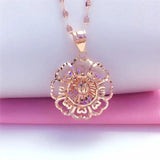 14K Rose Gold Plated Purple Hollow Flower Pendant Necklace for Women