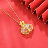 Hetian Jade Oval Pendant Ethnic Butterfly Flower Necklace