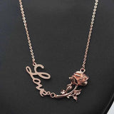 Purple Glossy Rose Flower Necklace Pendant 14K Rose Plated Wedding Jewelry