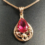 14K Rose Gold Ruby Pendant Necklace for Women Wedding Jewelry