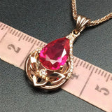 14K Rose Gold Ruby Pendant Necklace for Women Wedding Jewelry