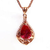 14K Rose Gold Ruby Pendant Necklace for Women Wedding Jewelry