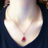 14K Rose Gold Ruby Pendant Necklace for Women Wedding Jewelry