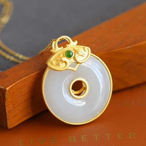 Natural Hetian Jade Ring Pendant Ladies Necklace Charm Silver Jewelry