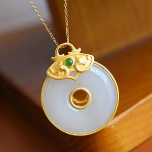 Natural Hetian Jade Ring Pendant Ladies Necklace Charm Silver Jewelry