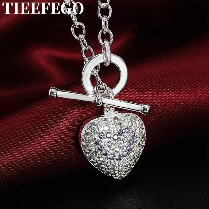 925 Silver Purple Zircon Crystal Pendant Necklace Ladies Necklace Charm Jewelry