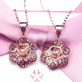 Purple Flower Necklace 14k Rose Ball Bead Pendant Wedding Jewelry