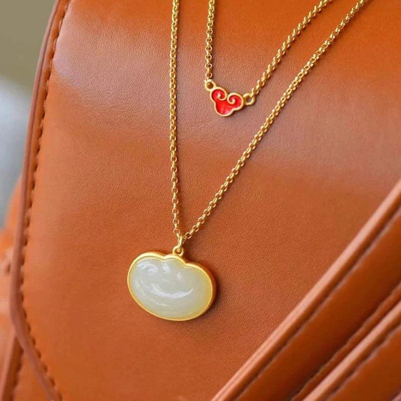 Natural Hetian Jade Auspicious Cloud Pendant Silver Charm Jewelry