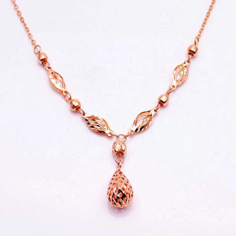 Purple Chains Necklace 14K Rose Water Drop Pendant