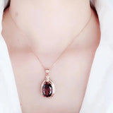 Purple Inlaid Oval Ruby Necklace 14K Rose Plated Wedding Party Jewelry