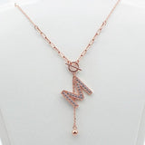 14K Rose Crystal Letter M Tassel Pendant Necklace