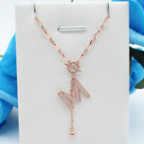 14K Rose Crystal Letter M Tassel Pendant Necklace