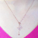 14K Rose Crystal Letter M Tassel Pendant Necklace