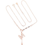 14K Rose Crystal Letter M Tassel Pendant Necklace