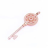 14K Rose Crystal Flower Key Pendant Necklace Wedding Jewelry