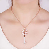 14K Rose Crystal Flower Key Pendant Necklace Wedding Jewelry