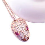 Purple Ruby Crystal Pendant & 14K Rose Necklace Set