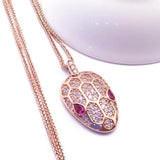 Purple Ruby Crystal Pendant & 14K Rose Necklace Set