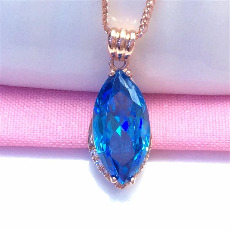 Purple Sapphire Crystal Pendant Necklace 14K Rose Marquise Shape Jewelry