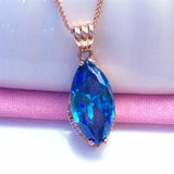 Purple Sapphire Crystal Pendant Necklace 14K Rose Marquise Shape Jewelry