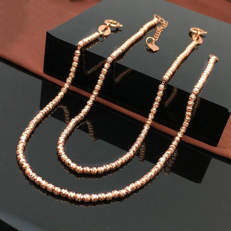 Classic 585 Purple Ladies Bead Chains Necklace 14K Rose Pendant Party Jewelry
