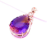 14K Rose Gold Water Drop Pendant Necklace with Purple Yellow Gemstone