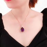 14K Rose Gold Water Drop Pendant Necklace with Purple Yellow Gemstone
