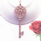 Rose Crystal Flower Key Pendant Necklace for Women