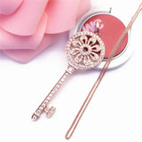 Rose Crystal Flower Key Pendant Necklace for Women