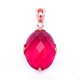 14K Rose Large Oval Ruby Pendant Necklace Crystal Wedding Jewelry
