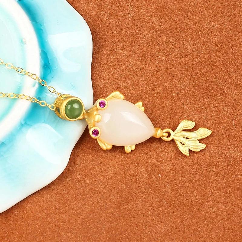 Hetian Jade Goldfish Pendant Necklace for Women