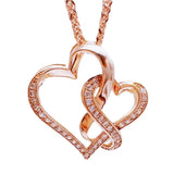 Purple Romantic Double Heart Pendant Crystal Necklace 14K Rose