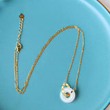 Natural Hetian Jade Double Ring Pendant Necklace Charm Jewelry