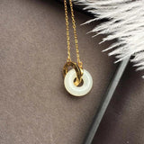 Natural Hetian Jade Double Ring Pendant Necklace Charm Jewelry