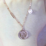 Purple Glossy Round Pendant 14K Rose Irregular Charm Necklace
