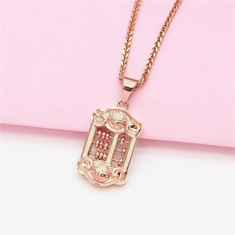 14K Rose Gold Plated Chinese Abacus Necklace for Women Retro Pendant