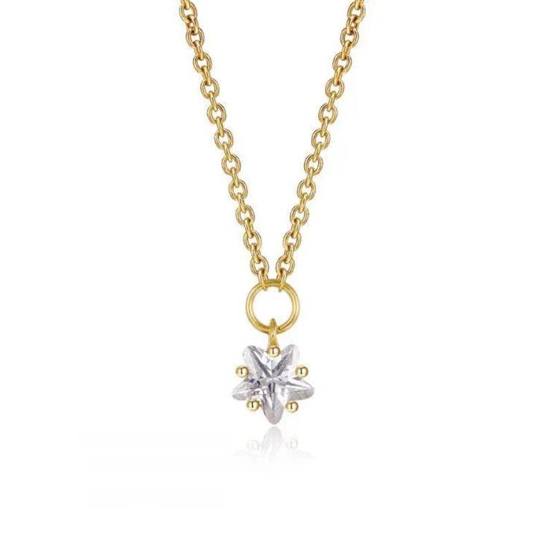 925 Silver Crystal Star Pendant Clavicle Chain Party Jewelry