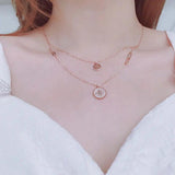 14K Rose Crystal Double Layer Necklace