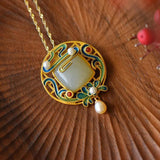 Natural Hetian Jade Tassel Pendant Clavicle Chain Silver Jewelry