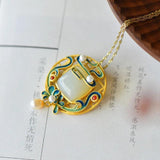 Natural Hetian Jade Tassel Pendant Clavicle Chain Silver Jewelry