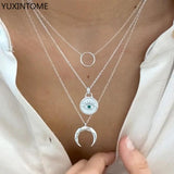 925 Silver Turquoise Round Plate Pendant Necklace Wedding Jewelry